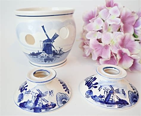 Vintage Delft Blue Candle Holders Holland Delftware Blue Candle