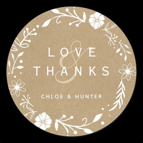 Rustic Floral Wreath Faux Kraft Wedding Thank You Classic Round Sticker