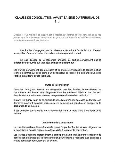 Clause de conciliation document et modèle à télécharger