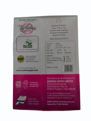 70 GSM Reflection White Multipurpose A4 Size Paper At Rs 213 Ream