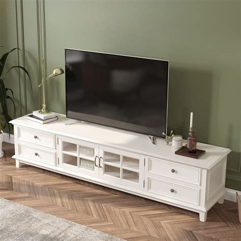 Sleek White Wood TV Stand with 4 Drawers, Cabinet, and Cable Management ...