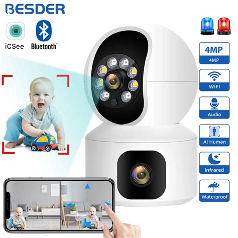 BESDER Câmera WiFi de 4MP tela dupla Monitor Baby Monitor de Áudio