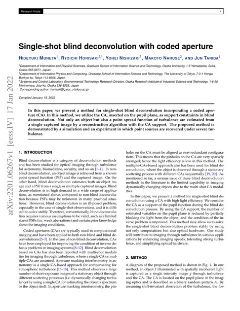 Pdf Single Shot Blind Deconvolution With Coded Aperture