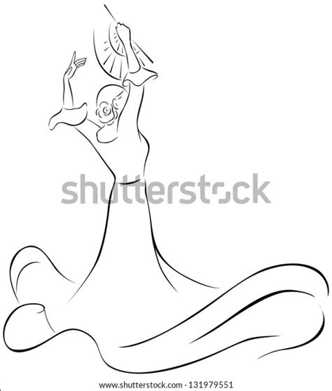 Flamenco Dancer Fan Black Outline Illustration Stock Vector Royalty