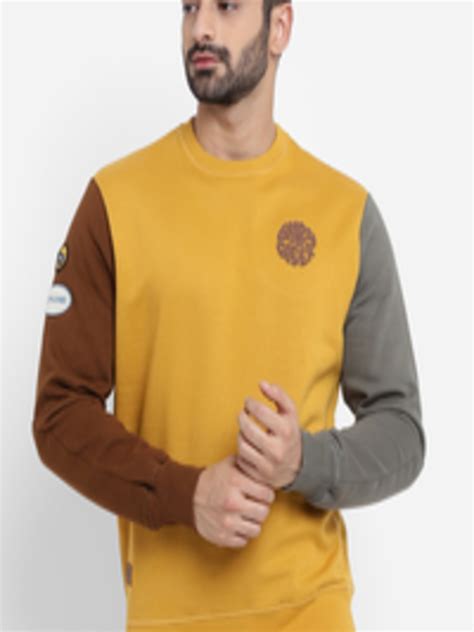 Buy Royal Enfield Men Mustard Colourblocked Pullover Sweatshirt