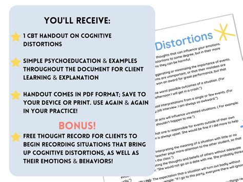 Cbt Cognitive Distortions Cbt Handout Therapy Tools For Etsy