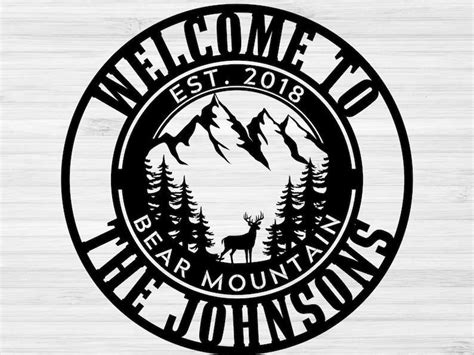 Personalized Cabin Deer in Mountain Camp Sign Welcome Custom Metal Sign ...