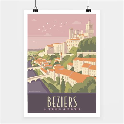 Affiche B Ziers Rose Cath Drale Saint Nazaire Travel Poster