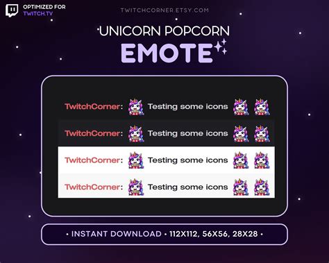 Popcorn Cute Unicorn Twitch Emote Kawaii Unicorn Emote For Twitch