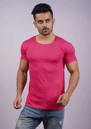 Plain Cotton Men Dark Pink Half Sleeve Round Neck T Shirt At Rs 220 In