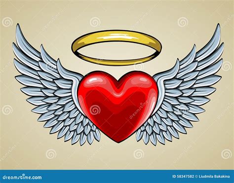 Coeur Rouge Avec Des Ailes Et Le Halo D Ange Illustration De Vecteur