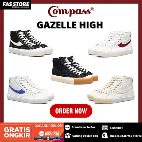 Jual Original Sepatu Compass Gazelle High Blackwhite White Blue