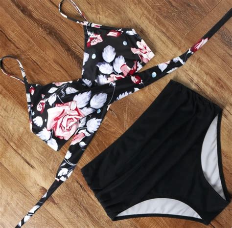 High Waist Floral Bikini Set 2024 Women S V Neck Swimwear Two Piece Etsy
