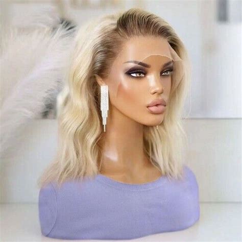 Synthetic Wig Ombre Short Wavy Blonde Lace Front Bob Wigs Density