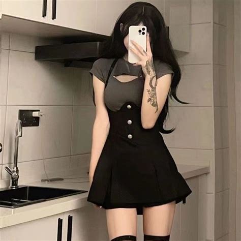 Xiong Pure Desire Hot Girl Áo Ngắn Tay Khoét Ngực Váy Yếm Kiểu Dáng Gợi Cảm Shopee Việt Nam