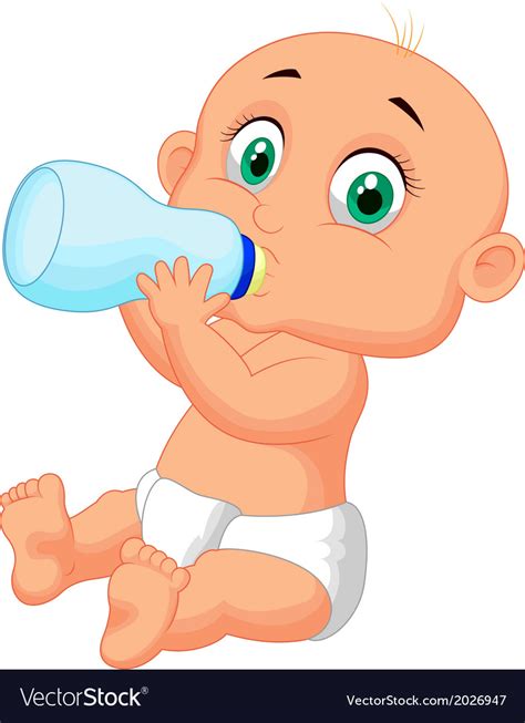 Cute Baby Cartoon Drinking Milk From Bottle Vector Image