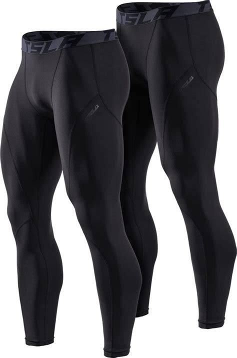 Tsla 1 Or 2 Pack Mens Thermal Compression Pants Athletic Sports