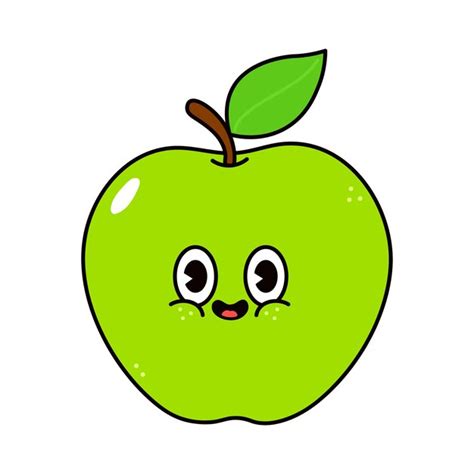 Personnage D icône De Pomme Verte Drôle Mignon Vecteur Premium