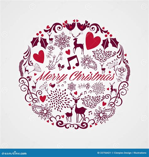 Merry Christmas Circle Shape Full Of Elements Comp Stock Image Image