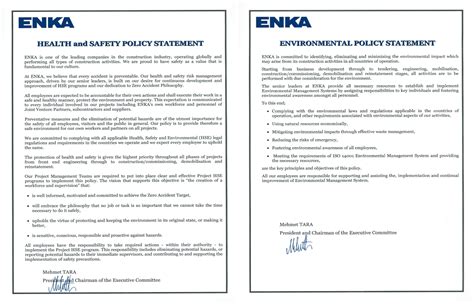 Health And Safety Policy Statement Enka İnşaat Ve Sanayi AŞ