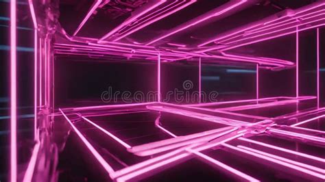 3d Animation Abstract Black Background With Pink Blue Neon Lines Go Up