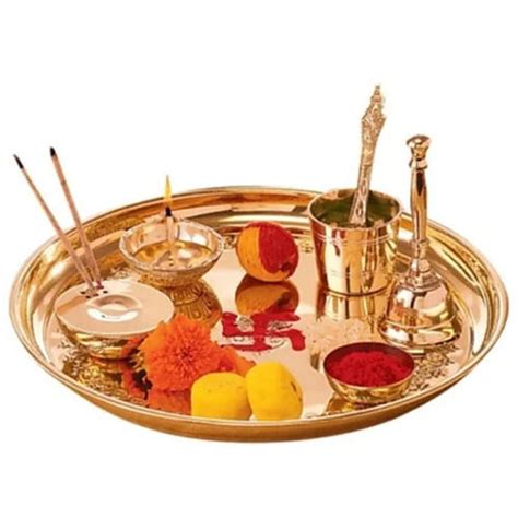 Round Brass Pooja Thali Set For Indian Rituals Worship At Best Price In