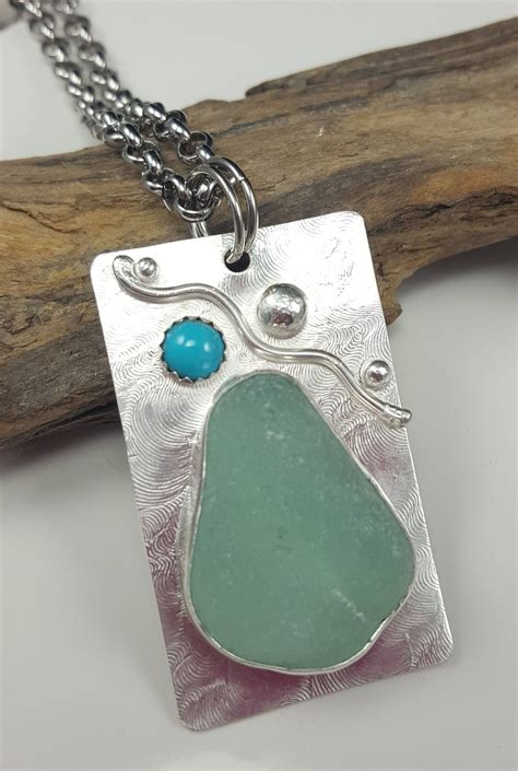 Sea Glass Necklace Sea Glass Jewelry Aqua Sea Glass Pendant By