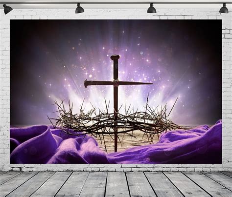 CORFOTO 7x5ft Fabric Purple Holy Bible Jesus Christ Cross Backdrop