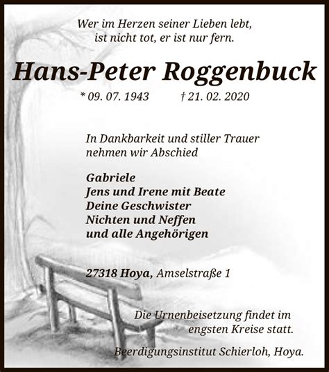 Traueranzeigen Von Hans Peter Roggenbuck Trauer Kreiszeitung De