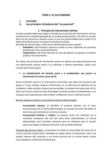 T2 Dp Apuntes Antonio Doval Tema 2 El Ius Puniendi I Concepto Ii Los Principios