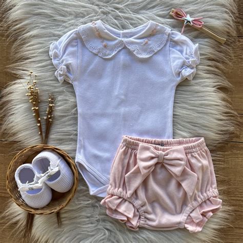 Conjunto Bebe Short La O E Body Em Algod O Pima Gola Ondulada Rosa P