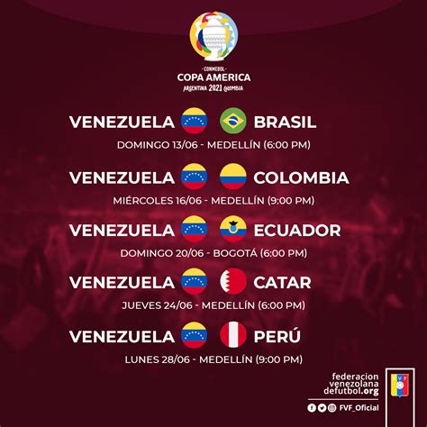 Así Será El Calendario De La Vinotinto En La Copa América 800noticias