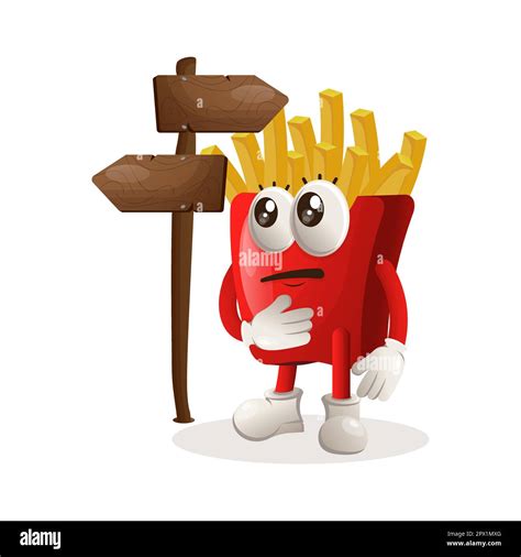 Cute French Fries Mascot Making Decision Perfect For Food Store Small