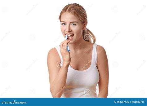 Attractive Woman Brushing Her Teeth Stock Image Image Of Beautiful