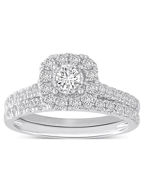 10k White Gold Forever Bride 1 Carat Diamond Cushion Bridal Set Women