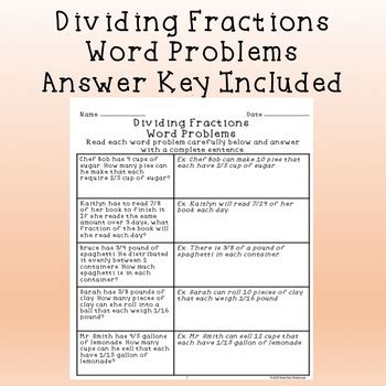 Dividing Fractions Word Problems Worksheet By Home Run Homeroom