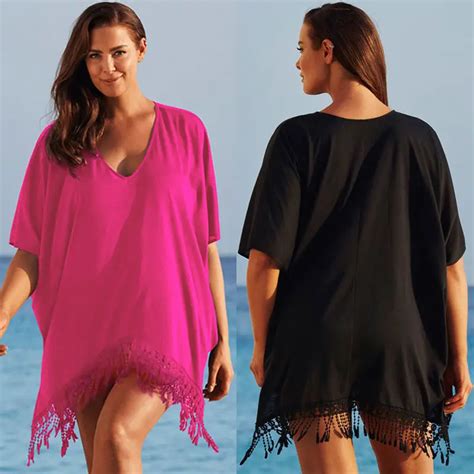 New Women Ladies Summer Beach Bikini Cover Up Tassel Solid Short Sleeves Top Blouse Plus Size L