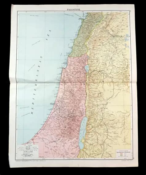 Map Palestina Israele Gerusalemme Damasco Giudea Post Ww Antico Grande