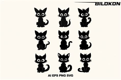 Cartoon Cat SVG Bundle, Funny Cat Silhouette SVG, Cut File