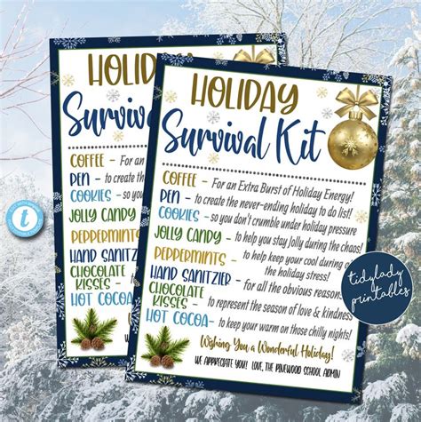 Holiday Survival Kit Printable Tag Blue Silver Gold Christmas Winter