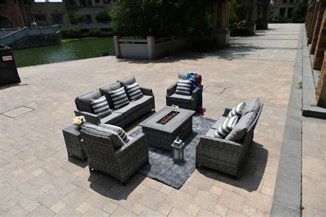 Patio Wicker Fire Pit Table Set Outdoor Wicker Furniture Rattan ...