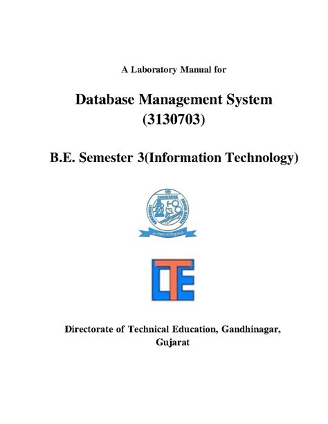 Dbms Lab Manual A Laboratory Manual For Database Management System