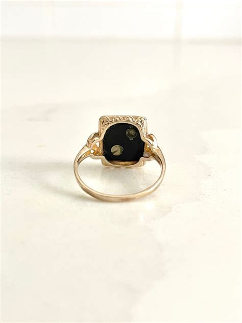 10K Gold Black Onyx Signet Ring With Diamond Silve Gem