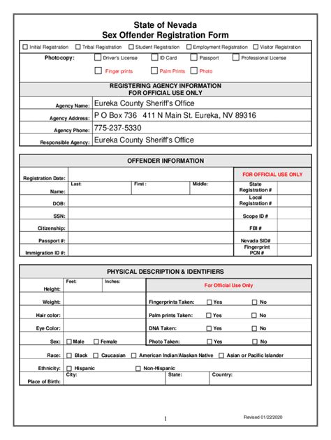 Fillable Online State Of Nevada Sex Offender Registration Form Fax