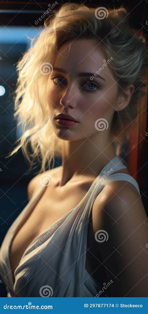 Stunning Unreal Engine 5 Portrait A Captivating Blonde Beauty In A White Dress Stock