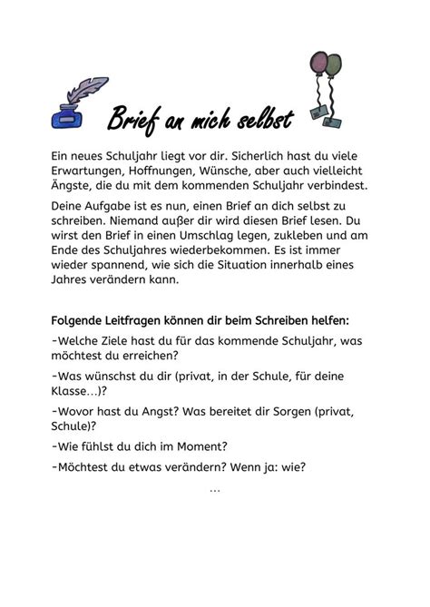 Brief an mich selbst Unterrichtsmaterial in den Fächern Deutsch