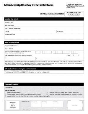 Fillable Online Wellington Govt Membership Easipay Direct Debit Form