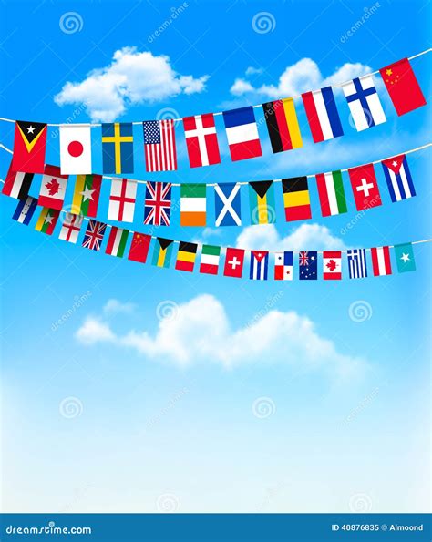 World Bunting Flags On Blue Sky Stock Vector Illustration Of Crowd