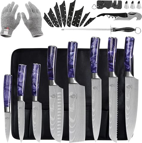 Fullhi Knife Set Pcs Japanese Knife Set Purple Resin Handle Premium