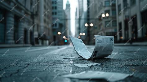 Premium Photo A Newspaper Lies On The Wet Ground In An Empty City